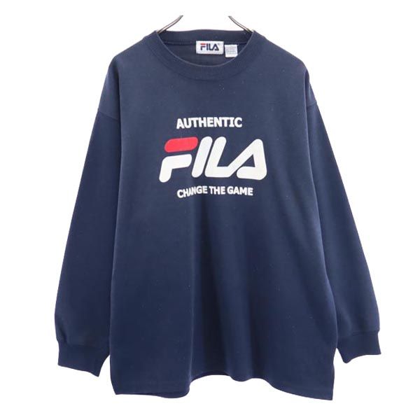 FILA フィラ 90s オールド ロゴプリント 長袖 スウェット トレーナー L ネイビー メンズ