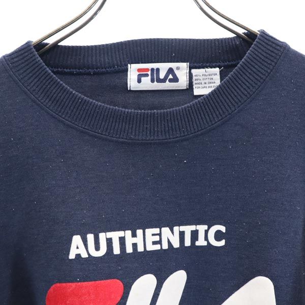 FILA フィラ 90s オールド ロゴプリント 長袖 スウェット トレーナー L ネイビー メンズ