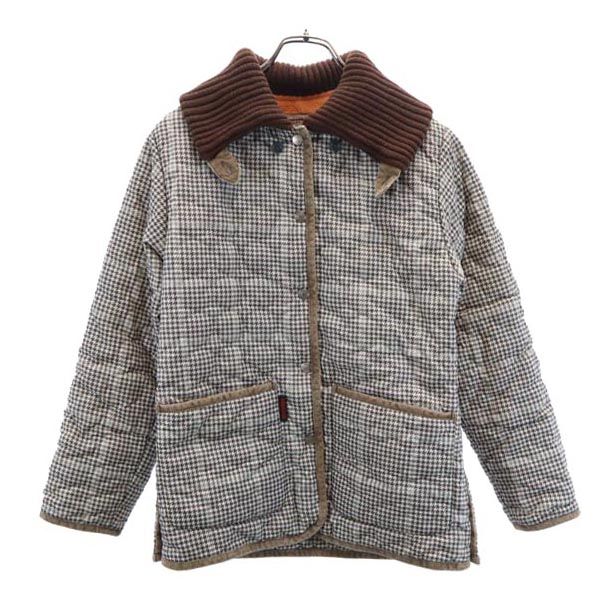 FJALLRAVEN フェールラーベン 千鳥柄 キルティングジャケット M ベージュ系 薄中綿入り 裏フリース レディース