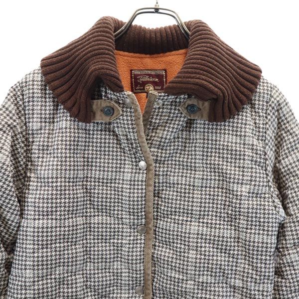 FJALLRAVEN フェールラーベン 千鳥柄 キルティングジャケット M ベージュ系 薄中綿入り 裏フリース レディース