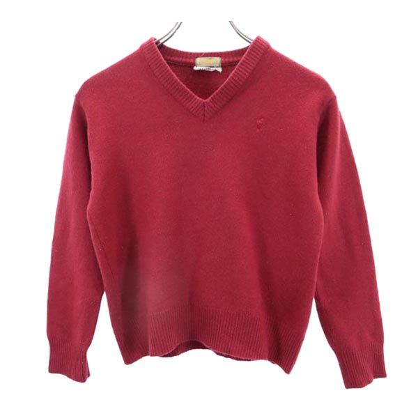 YVES SAINT LAURENT イヴサンローラン ウール 長袖 Vネック ニット M レッド系 セーター レディース
