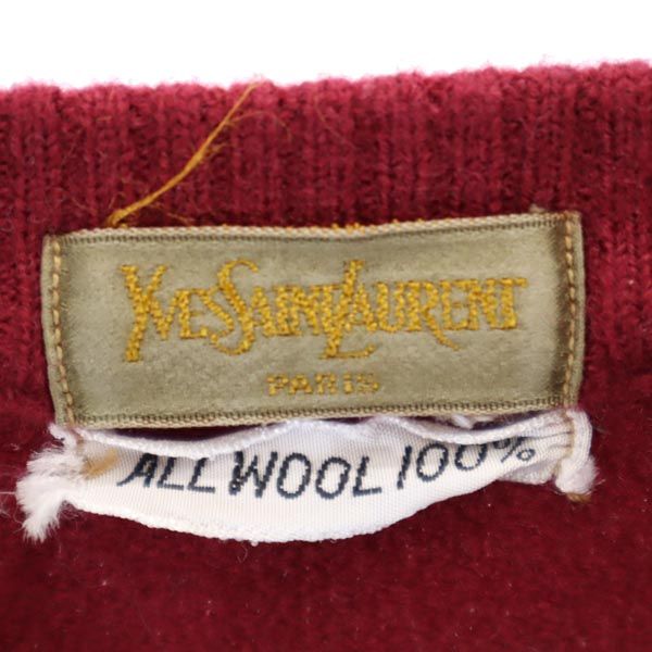 YVES SAINT LAURENT イヴサンローラン ウール 長袖 Vネック ニット M レッド系 セーター レディース