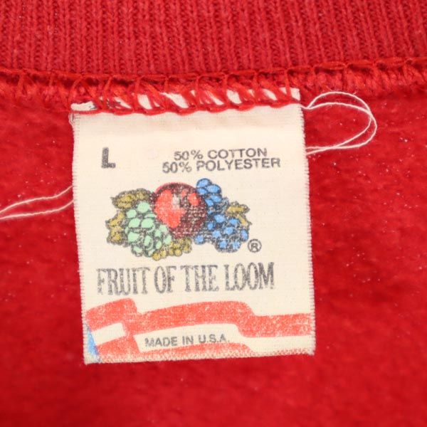 FRUIT OF THE LOOM フルーツオブザルーム 80s USA製 プリント 長袖 スウェット トレーナー L 赤 メンズ