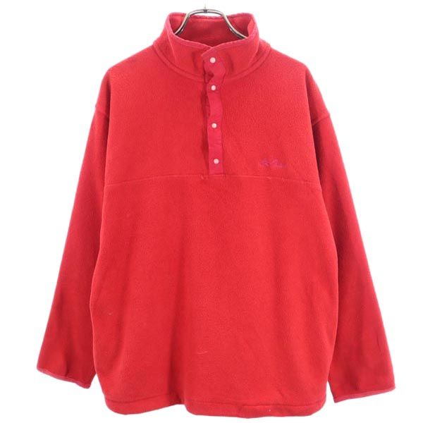 L.L.Bean エルエルビーン 80s ヴィンテージ ロゴ刺繍 長袖 ハーフボタン フリースジャケット 赤系 アウトドア プルオーバー メンズ