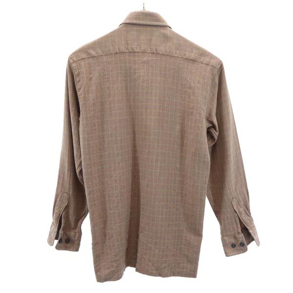 Pierre Cardin ピエールカルダン チェック柄 長袖 シャツ S 茶色 メンズ