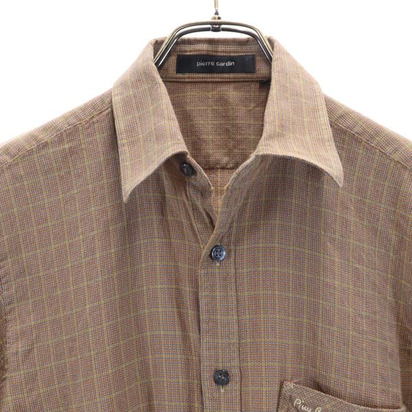 Pierre Cardin ピエールカルダン チェック柄 長袖 シャツ S 茶色 メンズ