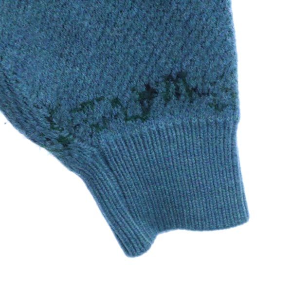 LANCEL ランセル 日本製 ウール 柄 長袖 ニット L 青系 セーター メンズ