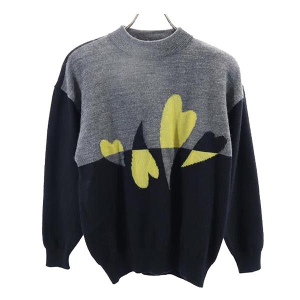 LANCEL ランセル ウール ハート柄 長袖 ニット ブラック×グレー セーター レディース