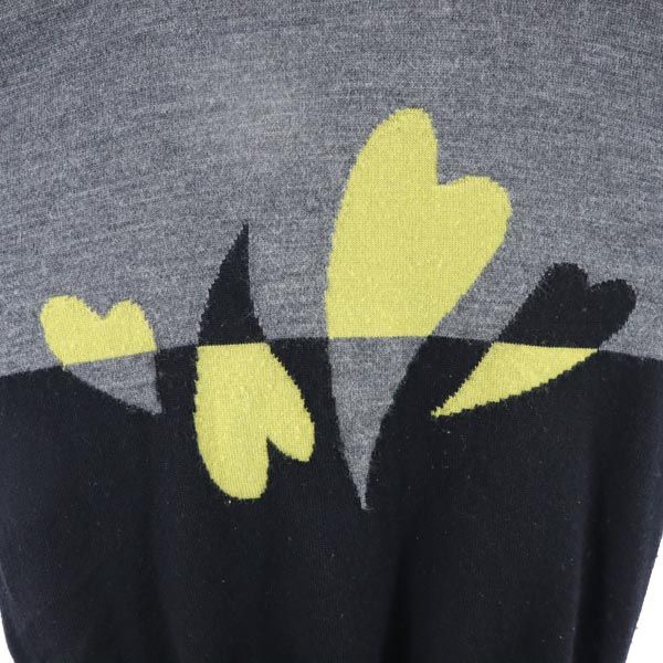 LANCEL ランセル ウール ハート柄 長袖 ニット ブラック×グレー セーター レディース