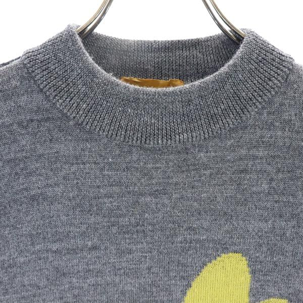 LANCEL ランセル ウール ハート柄 長袖 ニット ブラック×グレー セーター レディース