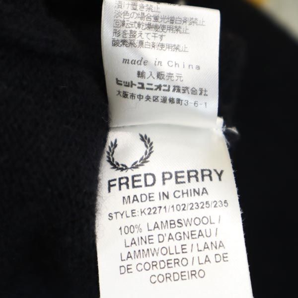 FRED PERRY フレッドペリー ウール アーガイル 長袖 ニット M 黒系 セーター メンズ