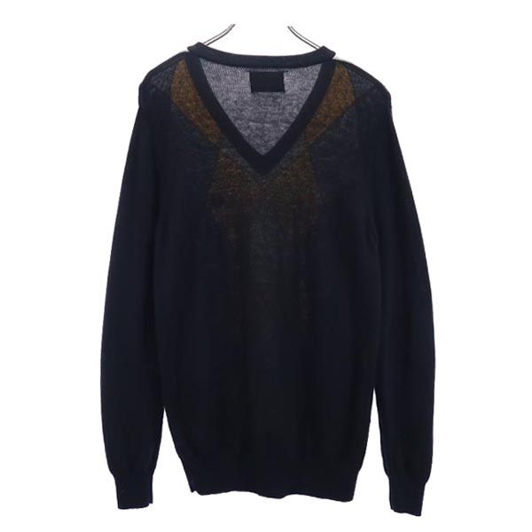 FRED PERRY フレッドペリー ウール アーガイル 長袖 ニット M 黒系 セーター メンズ