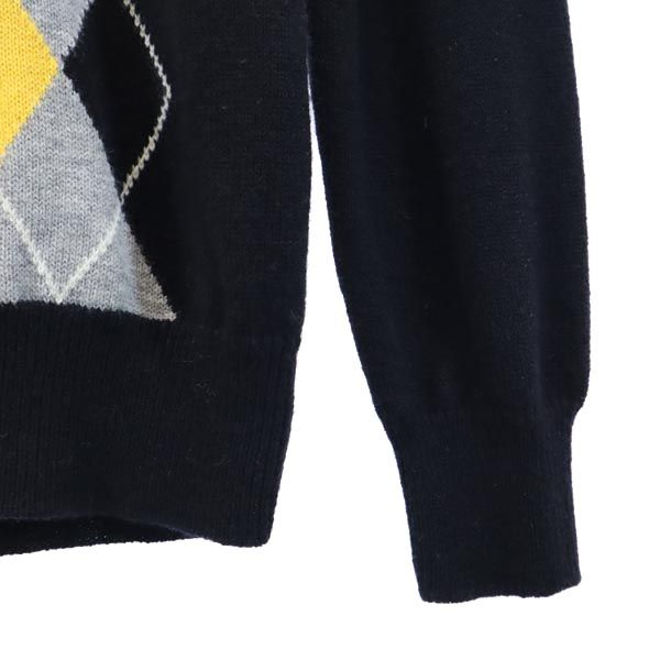 FRED PERRY フレッドペリー ウール アーガイル 長袖 ニット M 黒系 セーター メンズ