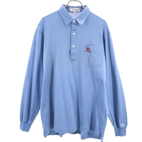 Burberrys バーバリーズ 90s ロゴ刺繍 長袖 ポロシャツ L 水色系 メンズ