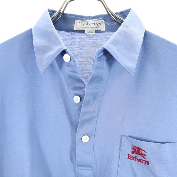 Burberrys バーバリーズ 90s ロゴ刺繍 長袖 ポロシャツ L 水色系 メンズ