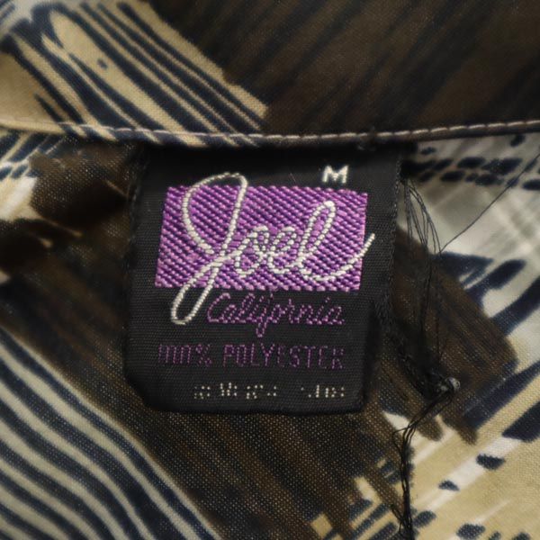 GOEL 70s ヴィンテージ 総柄 長袖 オープンカラーシャツ M ブラウン×グレー メンズ