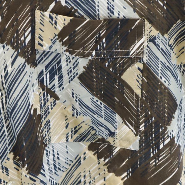 GOEL 70s ヴィンテージ 総柄 長袖 オープンカラーシャツ M ブラウン×グレー メンズ