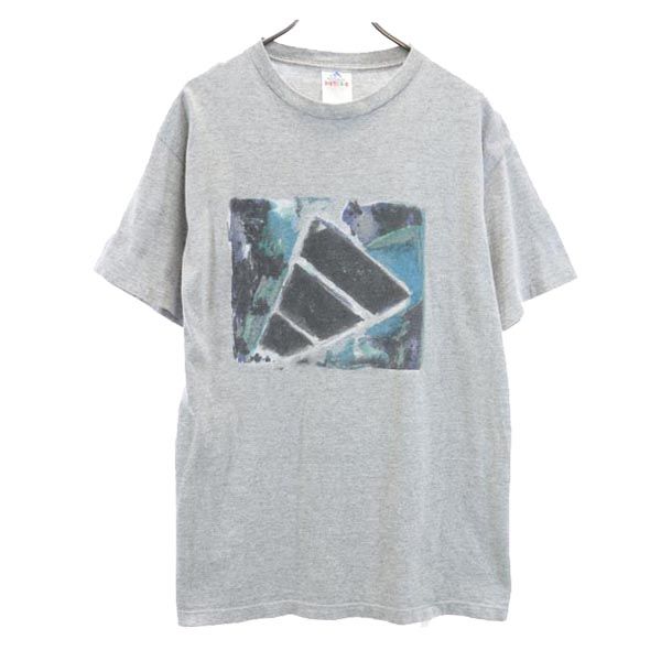 adidas アディダス 90s USA製 オールド ロゴプリント 半袖 Tシャツ S グレー メンズ