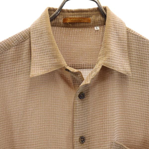 LANCEL ランセル チェック 長袖 シャツ L ブラウン系 メンズ