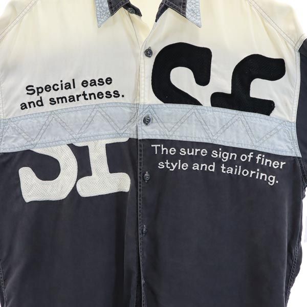 santa fe サンタフェ 英字刺繍 切替 長袖 シャツ 4 ホワイト×グレー メンズ