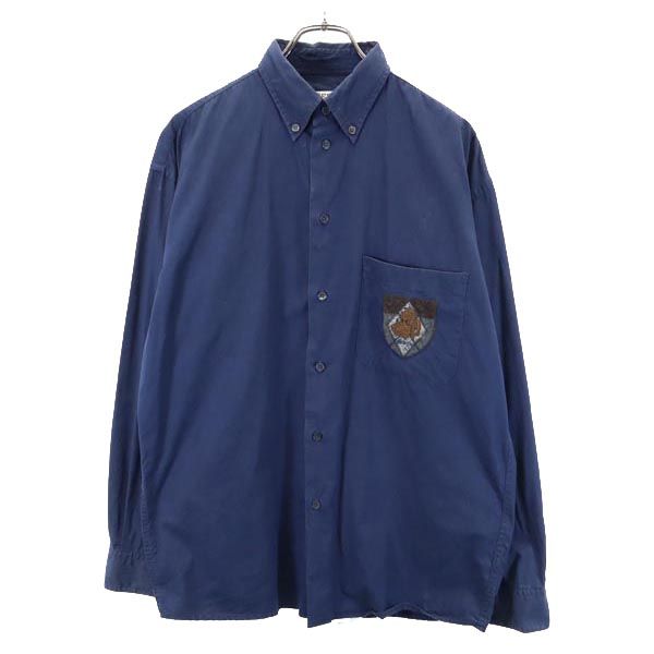 ICEBERG アイスバーグ イタリア製 プルート柄 長袖 ボタンダウンシャツ M 紺 ディズニー メンズ