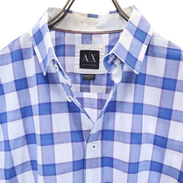 ARMANI EXCHANGE アルマーニエクスチェンジ チェック柄 長袖 シャツ M 青×白 メンズ