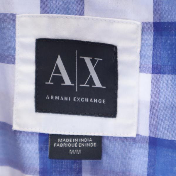 ARMANI EXCHANGE アルマーニエクスチェンジ チェック柄 長袖 シャツ M 青×白 メンズ