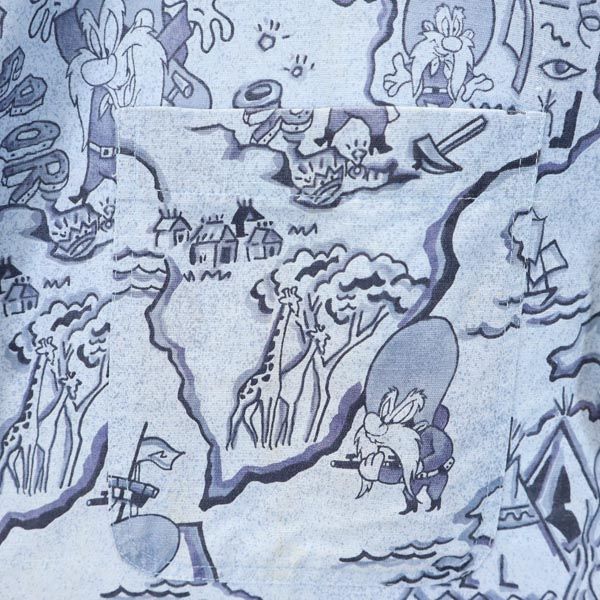 PIA SPORTS ピアスポーツ ワーナーブラザーズ 総柄 半袖 ボタンダウンシャツ 3 ブルーグレー メンズ