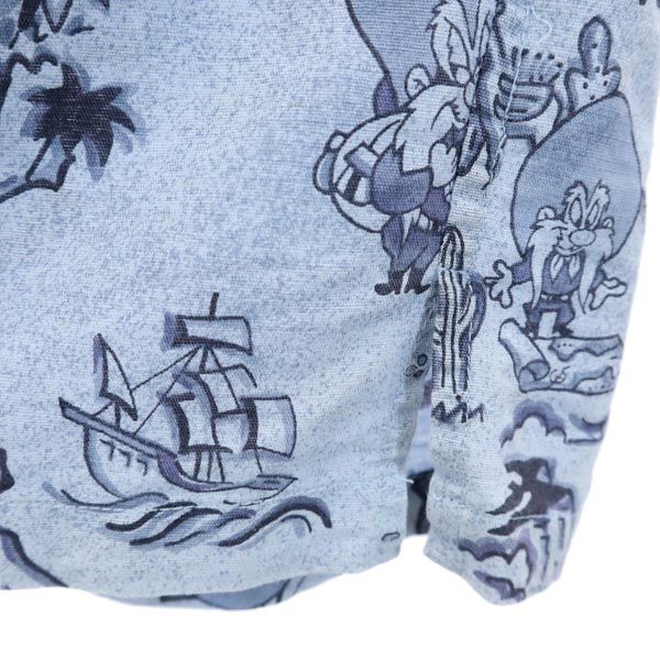 PIA SPORTS ピアスポーツ ワーナーブラザーズ 総柄 半袖 ボタンダウンシャツ 3 ブルーグレー メンズ