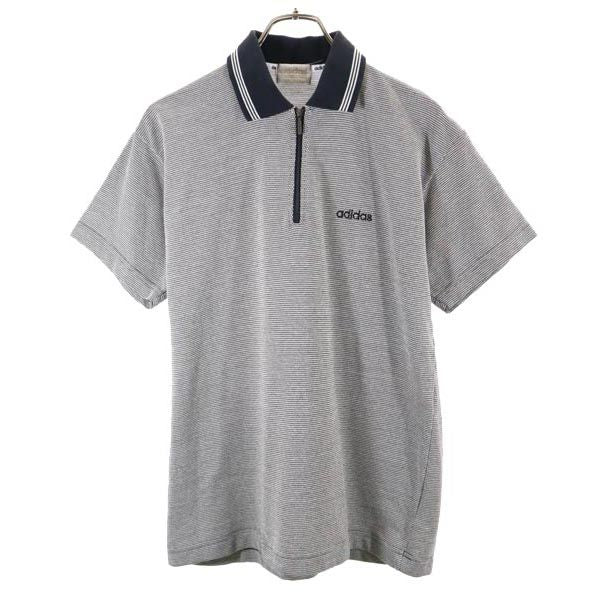 adidas アディダス 90s 日本製 オールド 半袖 ハーフジップ ポロシャツ M グレー系 メンズ