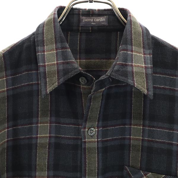 Pierre Cardin ピエールカルダン カシミヤブレンド ウール チェック柄 長袖 シャツ L メンズ