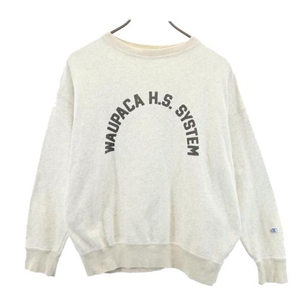 Champion チャンピオン ロゴプリント 長袖 スウェット M ライトグレー×アイボリー メンズ