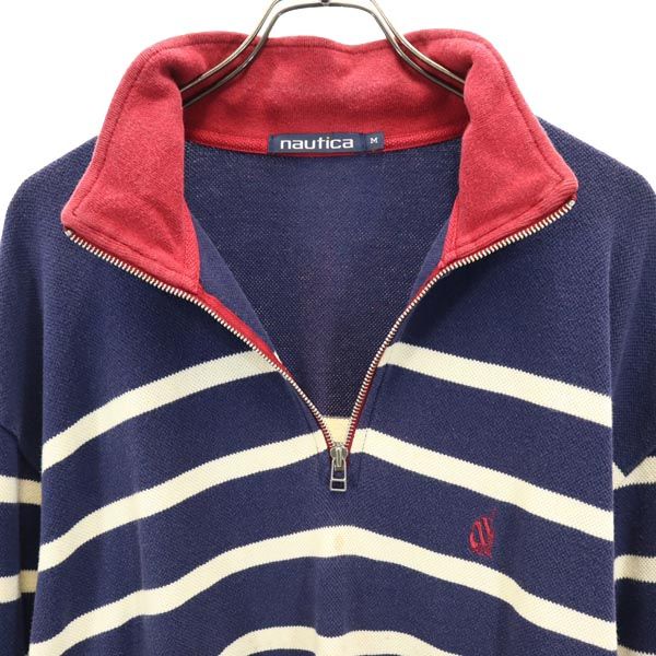 NAUTICA ノーティカ 長袖 ハーフジップ トレーナー M ネイビー×ホワイト メンズ