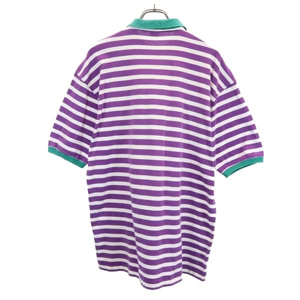 NAUTICA ノーティカ 90s オールド ボーダー柄 半袖 ポロシャツ L 紫×白 メンズ