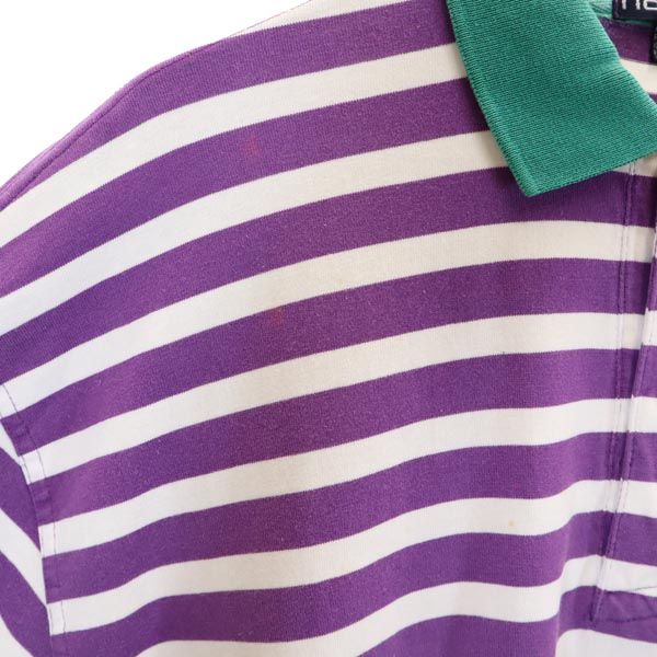 NAUTICA ノーティカ 90s オールド ボーダー柄 半袖 ポロシャツ L 紫×白 メンズ
