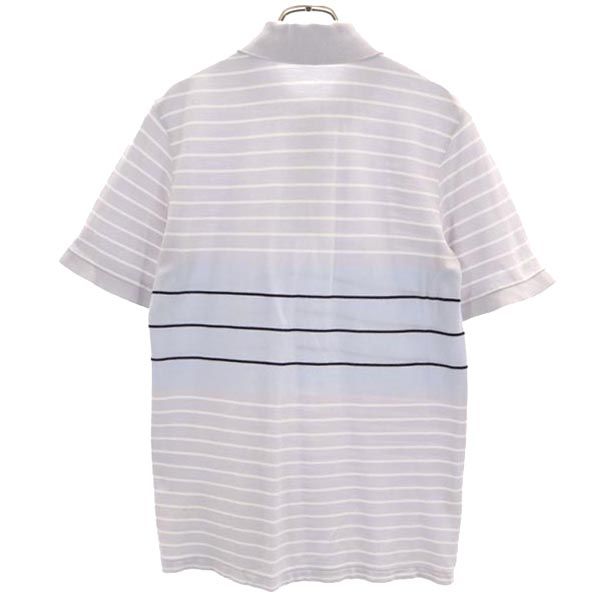 LACOSTE ラコステ ボーダー柄 半袖 ポロシャツ 3 ライトグレー系 鹿の子 メンズ