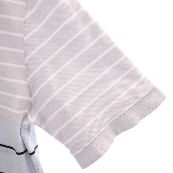 LACOSTE ラコステ ボーダー柄 半袖 ポロシャツ 3 ライトグレー系 鹿の子 メンズ