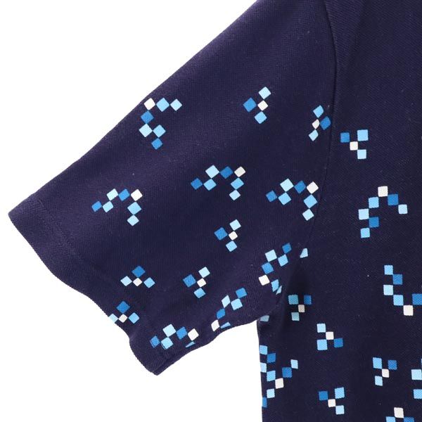 LACOSTE ラコステ 日本製 スクエア プリント 半袖 ポロシャツ 5 紺 鹿の子 メンズ