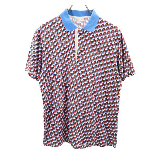 LACOSTE ラコステ 総柄 半袖 ポロシャツ 4 青×赤×黒 メンズ