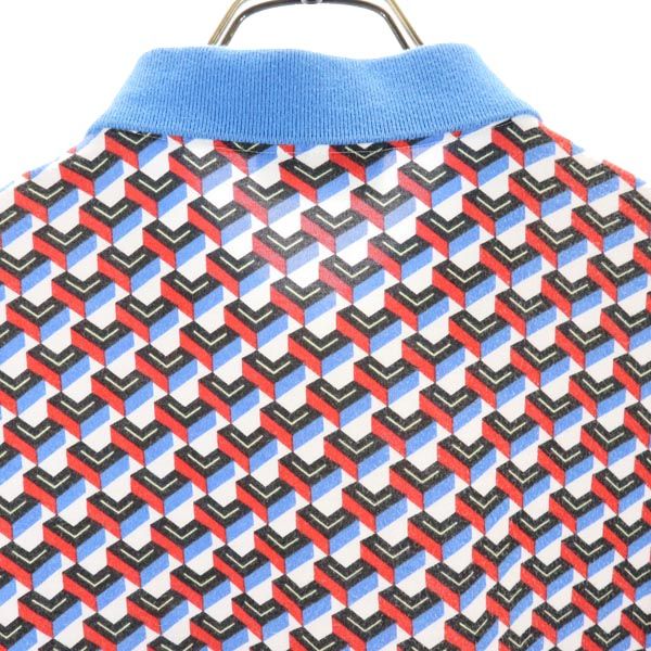 LACOSTE ラコステ 総柄 半袖 ポロシャツ 4 青×赤×黒 メンズ