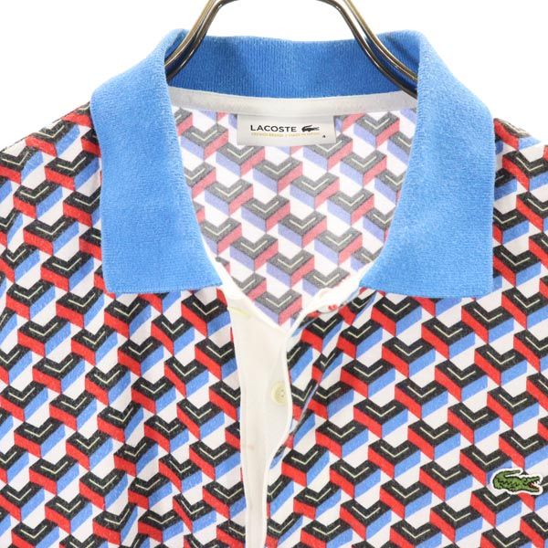 LACOSTE ラコステ 総柄 半袖 ポロシャツ 4 青×赤×黒 メンズ