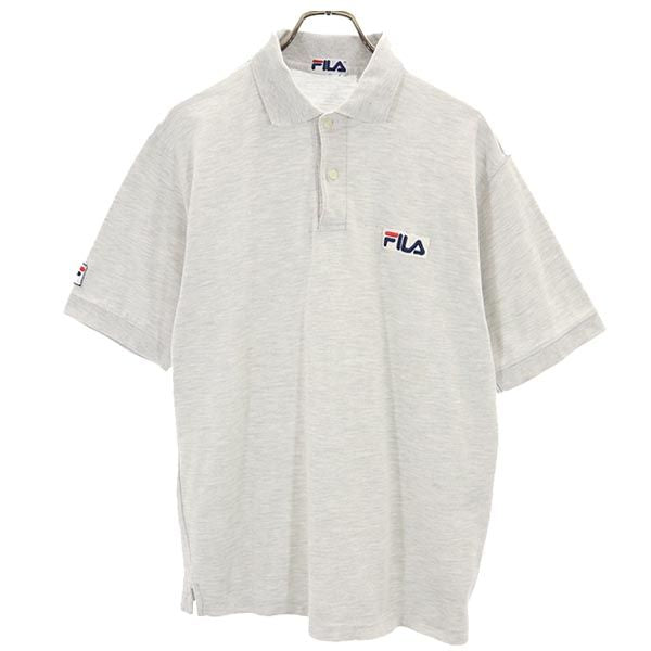 FILA フィラ ロゴ 刺繍 半袖 ポロシャツ L グレー 鹿の子 メンズ