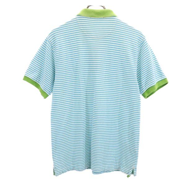 FRED PERRY フレッドペリー ボーダー柄 半袖 ポロシャツ S 水色×白×緑 鹿の子 メンズ