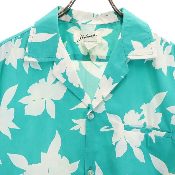 Helena's ヘレナズ 80s ハワイ USA製 ヴィンテージ 花柄 半袖 アロハシャツ グリーン系 メンズ