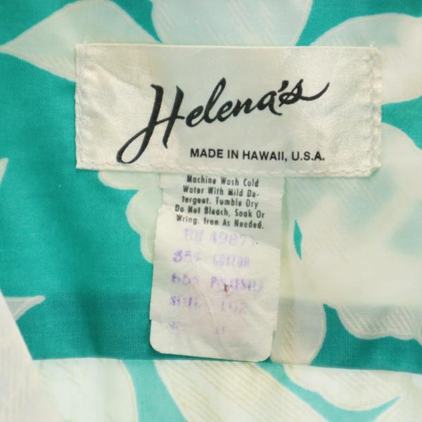 Helena's ヘレナズ 80s ハワイ USA製 ヴィンテージ 花柄 半袖 アロハシャツ グリーン系 メンズ
