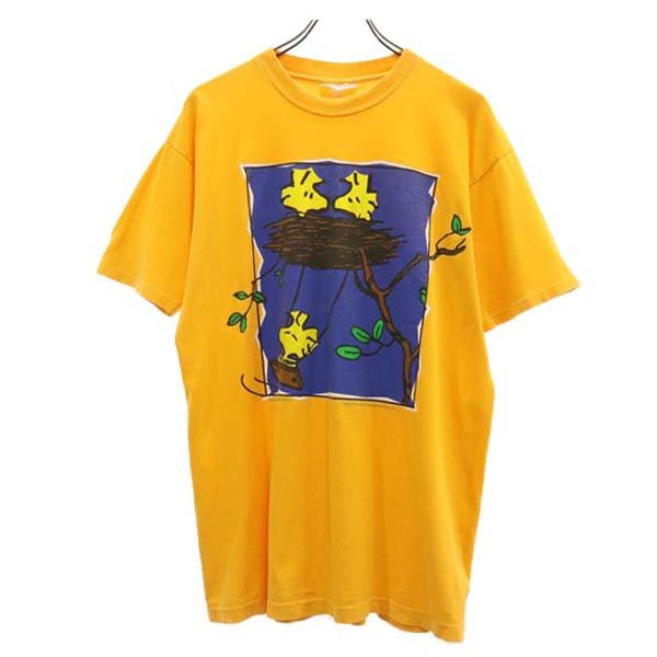 SUMMIT サミット 90s USA製 オールド スヌーピ ウッドストック プリント 半袖 Tシャツ オレンジ系 PEANUTS シングルステッチ メンズ