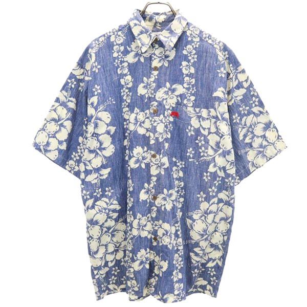 Urbaniak 90s USA製 オールド リバースプリント 半袖 アロハシャツ M 青×白 オープンカラー メンズ