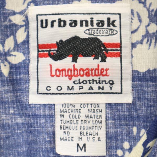 Urbaniak 90s USA製 オールド リバースプリント 半袖 アロハシャツ M 青×白 オープンカラー メンズ