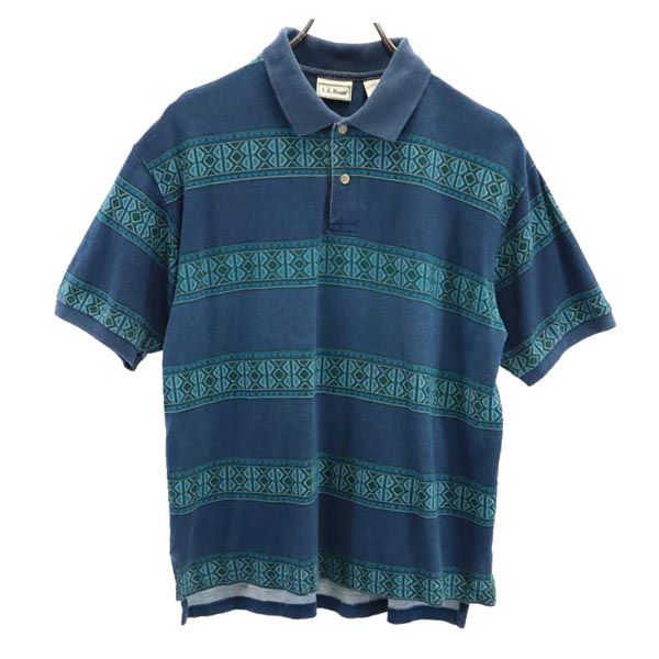 L.L.Bean エルエルビーン 総柄 半袖 ポロシャツ XL 青系 鹿の子 アウトドア キッズ