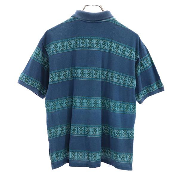 L.L.Bean エルエルビーン 総柄 半袖 ポロシャツ XL 青系 鹿の子 アウトドア キッズ